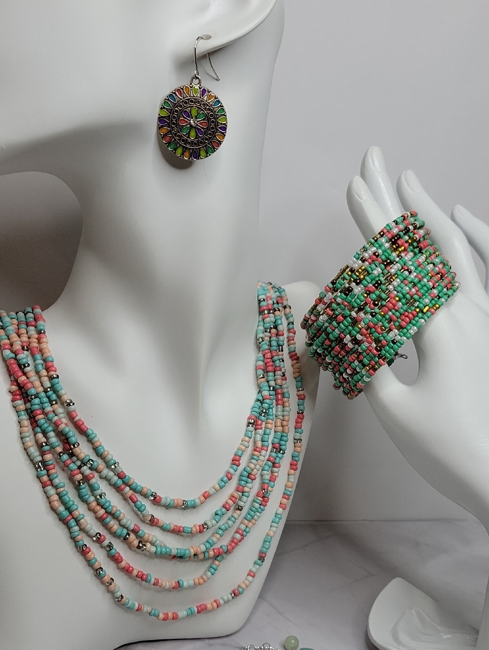 Colorful Coral Seed Beaded Jewelry Lot